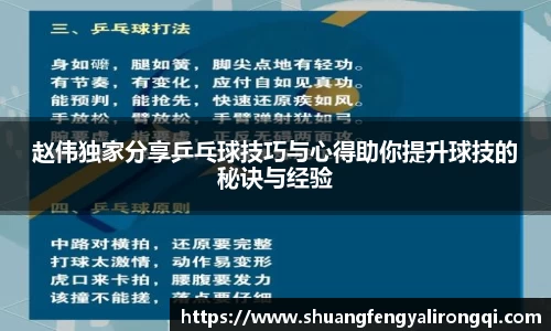 赵伟独家分享乒乓球技巧与心得助你提升球技的秘诀与经验